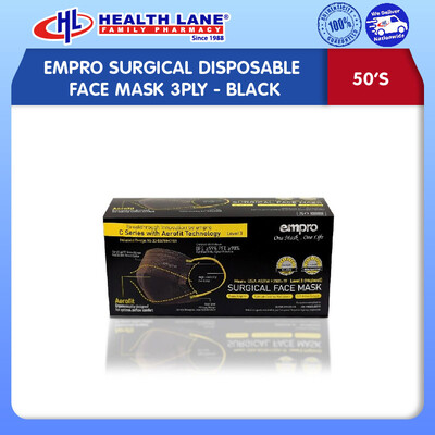 EMPRO SURGICAL DISPOSABLE FACE MASK 3PLY 50'S- BLACK